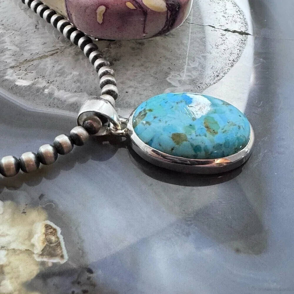 Sterling Silver Southwestern Style Large Oval Apatite Pendant For Women - Picture 3 of 10